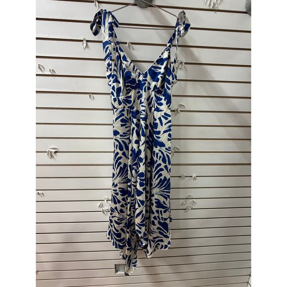 Alexis Target Floral Print A-Line Asymmetrical Midi Dress Blue White - Picture 5 of 8